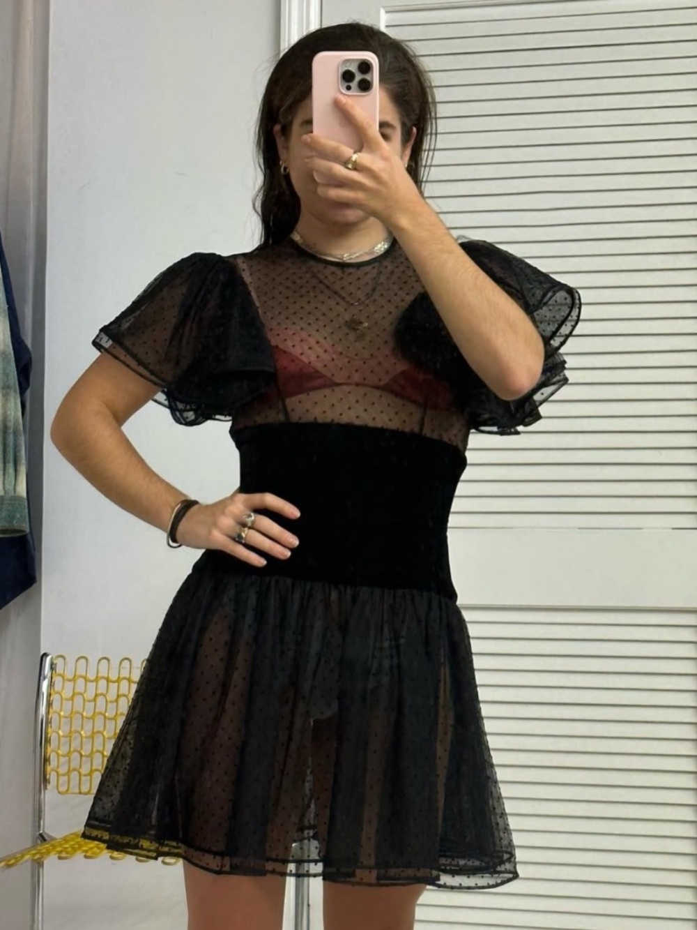 Vintage Black Swiss Dot Mesh Mini Dress